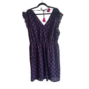J. Crew Navy Pink Floral Print V Neck Tassel Tie Dress Cover Up XL NWOT